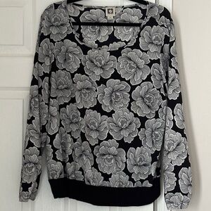 Anne Klein XL Long Sleeve Floral Top Banded Waist Lightweight Blouse